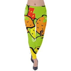 Digitally Created Funky Fruit Wallpaper Velvet Leggings by Nexatart