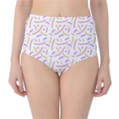 Confetti Background Pink Purple Yellow On White Background High-waist Bikini Bottoms by Nexatart