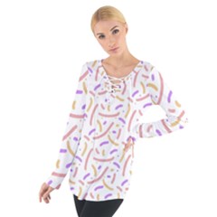 Confetti Background Pink Purple Yellow On White Background Women s Tie Up Tee by Nexatart