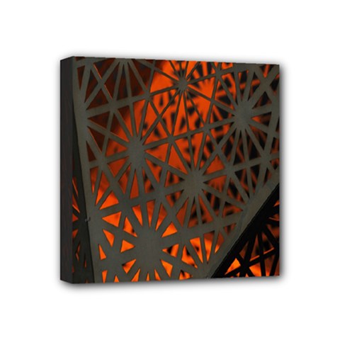 Abstract Lighted Wallpaper Of A Metal Starburst Grid With Orange Back Lighting Mini Canvas 4  X 4  by Nexatart