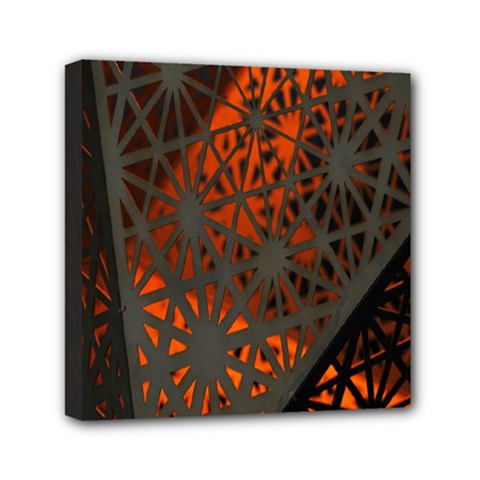 Abstract Lighted Wallpaper Of A Metal Starburst Grid With Orange Back Lighting Mini Canvas 6  X 6  by Nexatart