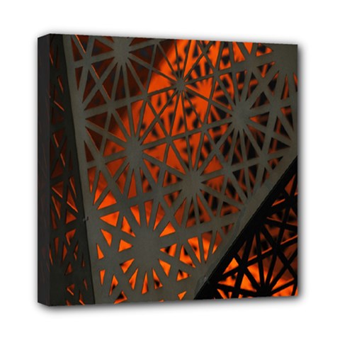 Abstract Lighted Wallpaper Of A Metal Starburst Grid With Orange Back Lighting Mini Canvas 8  X 8  by Nexatart