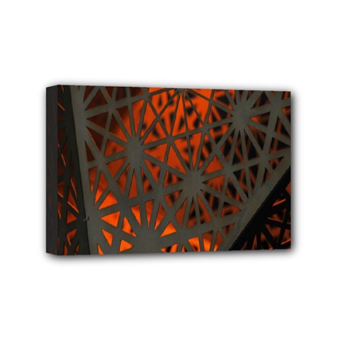 Abstract Lighted Wallpaper Of A Metal Starburst Grid With Orange Back Lighting Mini Canvas 6  X 4  by Nexatart