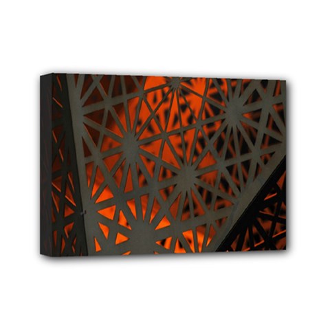 Abstract Lighted Wallpaper Of A Metal Starburst Grid With Orange Back Lighting Mini Canvas 7  X 5  by Nexatart