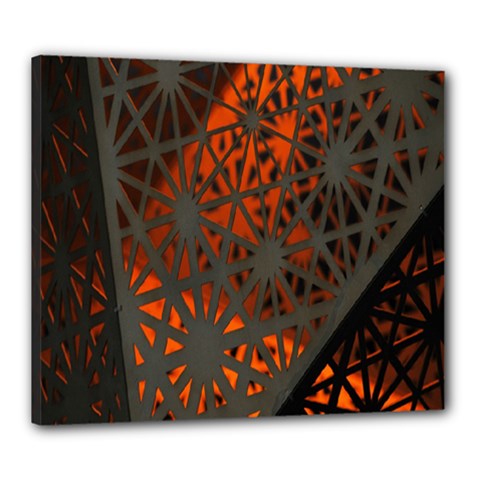 Abstract Lighted Wallpaper Of A Metal Starburst Grid With Orange Back Lighting Canvas 24  X 20  by Nexatart