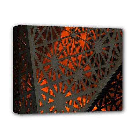 Abstract Lighted Wallpaper Of A Metal Starburst Grid With Orange Back Lighting Deluxe Canvas 14  X 11  by Nexatart