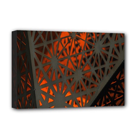 Abstract Lighted Wallpaper Of A Metal Starburst Grid With Orange Back Lighting Deluxe Canvas 18  X 12   by Nexatart