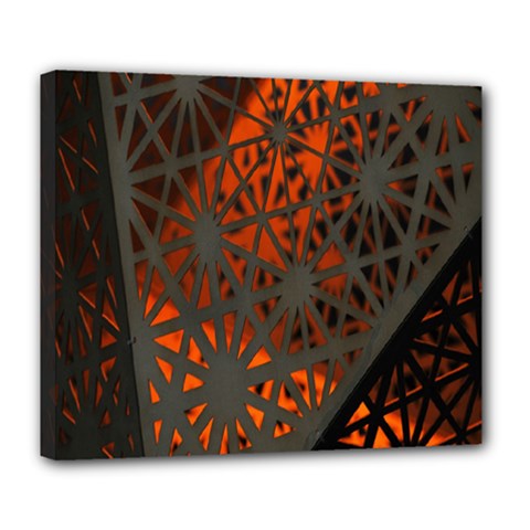 Abstract Lighted Wallpaper Of A Metal Starburst Grid With Orange Back Lighting Deluxe Canvas 24  X 20   by Nexatart