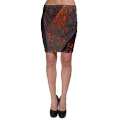 Abstract Lighted Wallpaper Of A Metal Starburst Grid With Orange Back Lighting Bodycon Skirt by Nexatart