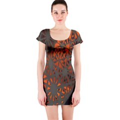 Abstract Lighted Wallpaper Of A Metal Starburst Grid With Orange Back Lighting Short Sleeve Bodycon Dress by Nexatart