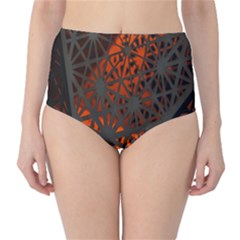 Abstract Lighted Wallpaper Of A Metal Starburst Grid With Orange Back Lighting High-waist Bikini Bottoms by Nexatart