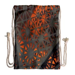 Abstract Lighted Wallpaper Of A Metal Starburst Grid With Orange Back Lighting Drawstring Bag (large) by Nexatart