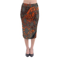 Abstract Lighted Wallpaper Of A Metal Starburst Grid With Orange Back Lighting Midi Pencil Skirt by Nexatart