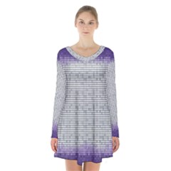 Purple Square Frame With Mosaic Pattern Long Sleeve Velvet V-neck Dress by Nexatart