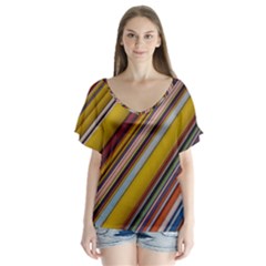 Colourful Lines Flutter Sleeve Top by Nexatart