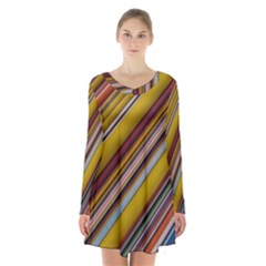 Colourful Lines Long Sleeve Velvet V-neck Dress by Nexatart