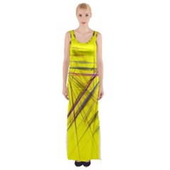 Fractal Color Parallel Lines On Gold Background Maxi Thigh Split Dress by Nexatart