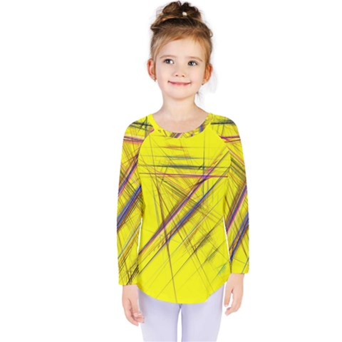 Fractal Color Parallel Lines On Gold Background Kids  Long Sleeve Tee by Nexatart