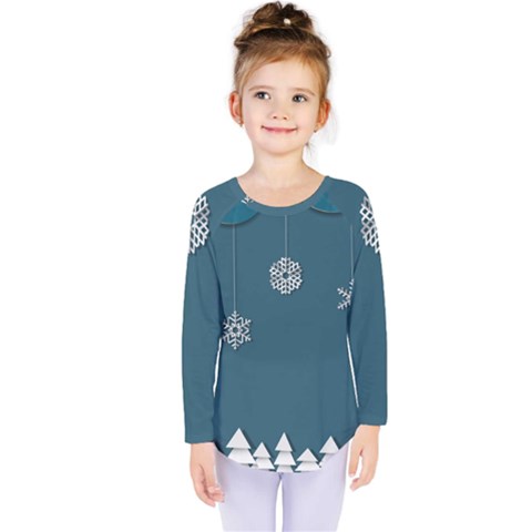 Blue Snowflakes Christmas Trees Kids  Long Sleeve Tee by Mariart