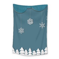 Blue Snowflakes Christmas Trees Small Tapestry by Mariart