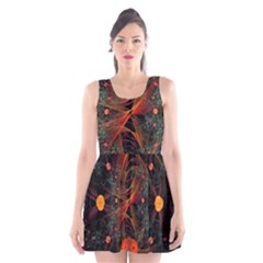 Fractal Wallpaper With Dancing Planets On Black Background Scoop Neck Skater Dress by Nexatart