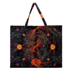 Fractal Wallpaper With Dancing Planets On Black Background Zipper Large Tote Bag by Nexatart