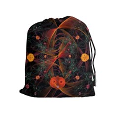 Fractal Wallpaper With Dancing Planets On Black Background Drawstring Pouches (extra Large) by Nexatart