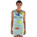 Car Yellow Blue Orange Wrap Front Bodycon Dress View1