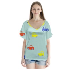 Car Yellow Blue Orange Flutter Sleeve Top by Mariart