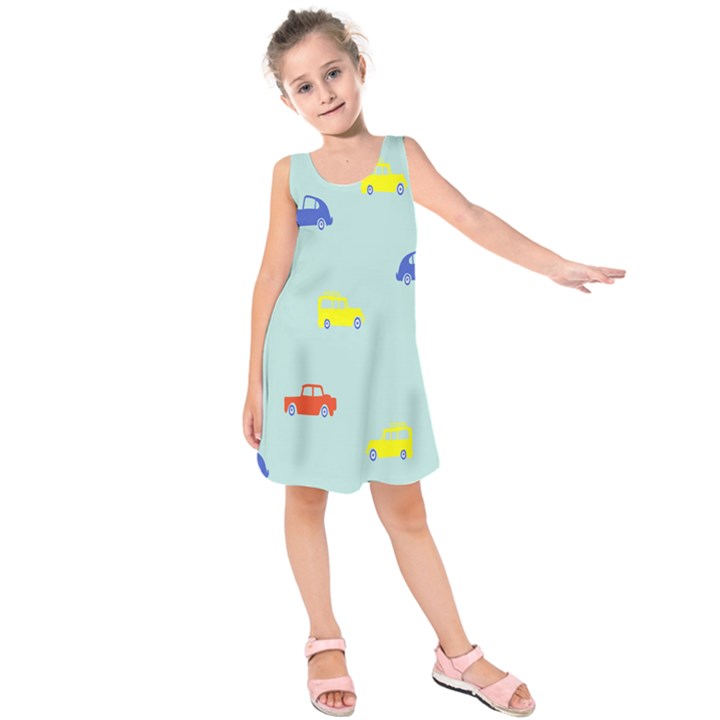 Car Yellow Blue Orange Kids  Sleeveless Dress