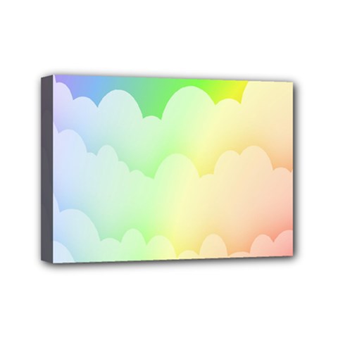 Cloud Blue Sky Rainbow Pink Yellow Green Red White Wave Mini Canvas 7  X 5  by Mariart