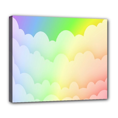 Cloud Blue Sky Rainbow Pink Yellow Green Red White Wave Deluxe Canvas 24  X 20   by Mariart