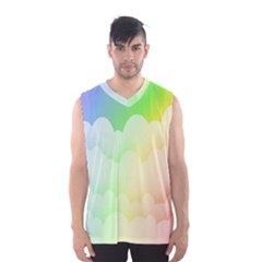 Cloud Blue Sky Rainbow Pink Yellow Green Red White Wave Men s Basketball Tank Top by Mariart