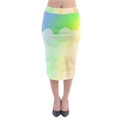 Cloud Blue Sky Rainbow Pink Yellow Green Red White Wave Midi Pencil Skirt by Mariart