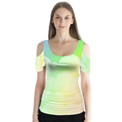 Cloud Blue Sky Rainbow Pink Yellow Green Red White Wave Butterfly Sleeve Cutout Tee 