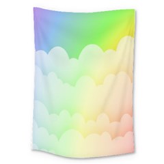 Cloud Blue Sky Rainbow Pink Yellow Green Red White Wave Large Tapestry by Mariart