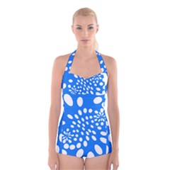 Circles Polka Dot Blue White Boyleg Halter Swimsuit  by Mariart