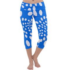 Circles Polka Dot Blue White Capri Yoga Leggings by Mariart