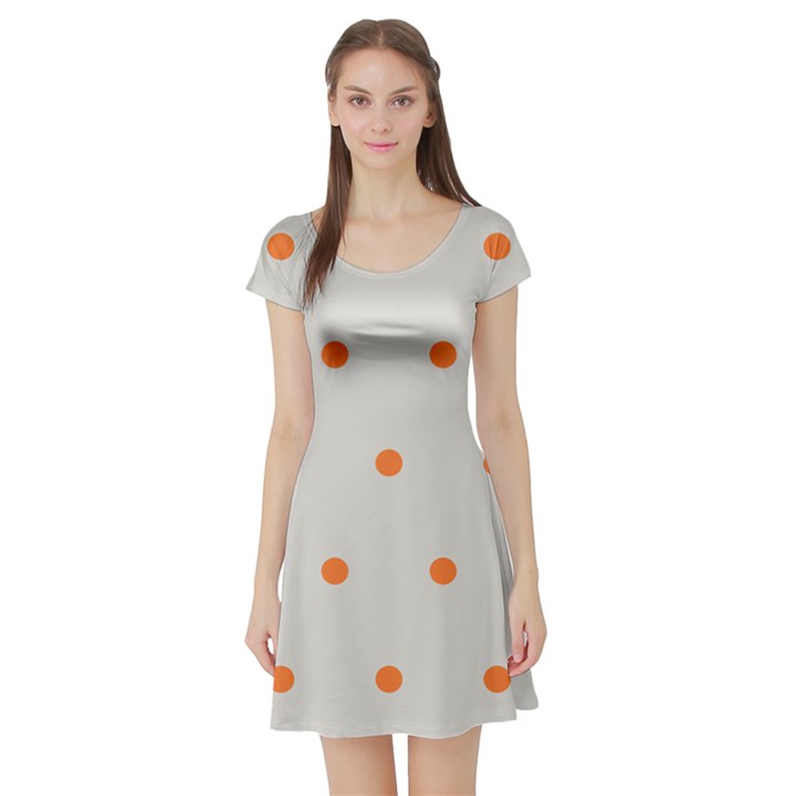 Diamond Polka Dot Grey Orange Circle Spot Short Sleeve Skater Dress