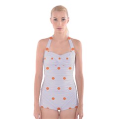 Diamond Polka Dot Grey Orange Circle Spot Boyleg Halter Swimsuit  by Mariart