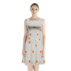 Diamond Polka Dot Grey Orange Circle Spot Sleeveless Chiffon Waist Tie Dress by Mariart