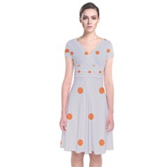 Diamond Polka Dot Grey Orange Circle Spot Short Sleeve Front Wrap Dress by Mariart