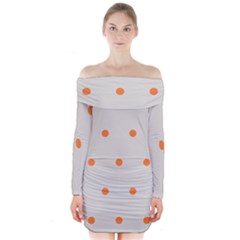 Diamond Polka Dot Grey Orange Circle Spot Long Sleeve Off Shoulder Dress by Mariart