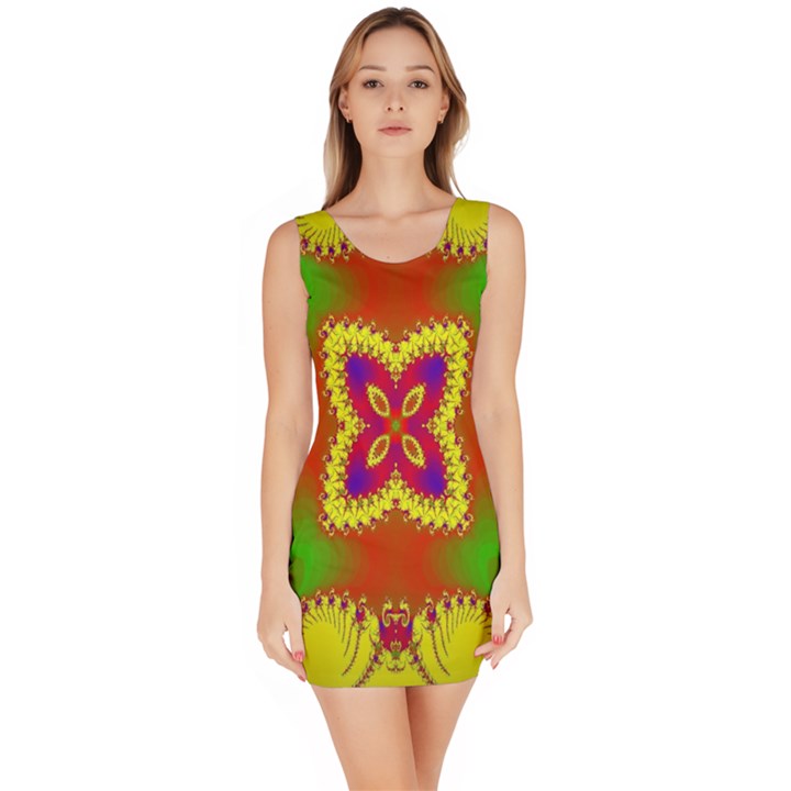 Digital Color Ornament Sleeveless Bodycon Dress