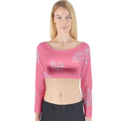 Branch Berries Seamless Red Grey Pink Long Sleeve Crop Top by Mariart