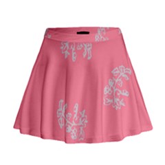 Branch Berries Seamless Red Grey Pink Mini Flare Skirt by Mariart