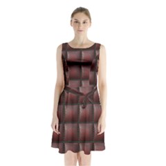 Red Cell Leather Retro Car Seat Textures Sleeveless Chiffon Waist Tie Dress