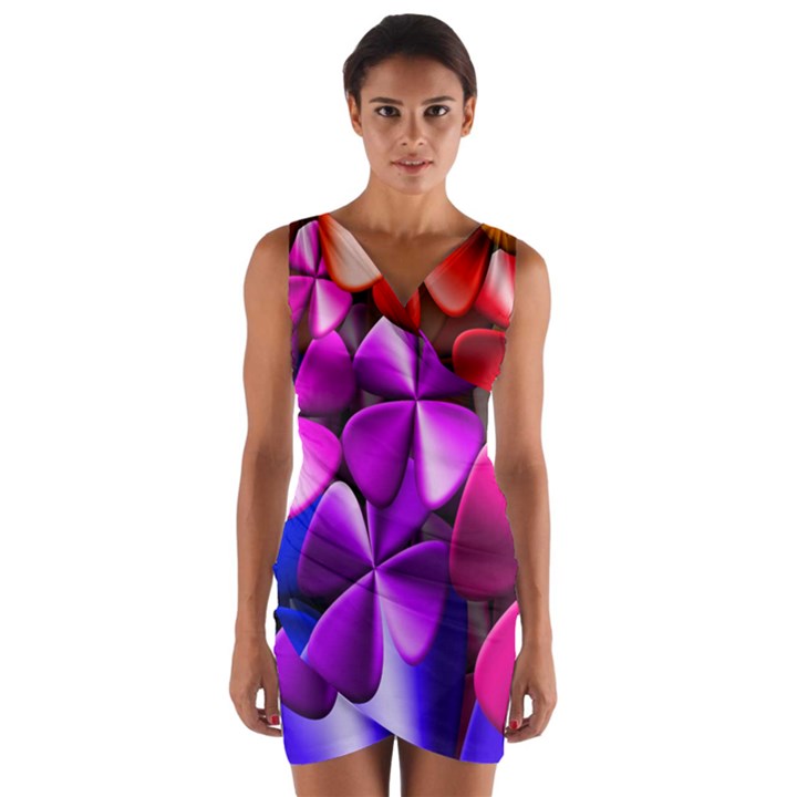 Colorful Flower Floral Rainbow Wrap Front Bodycon Dress