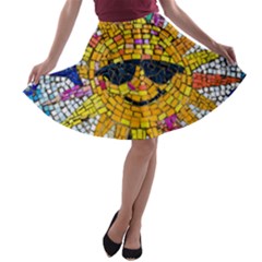 Sun From Mosaic Background A-line Skater Skirt by Nexatart