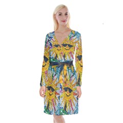 Sun From Mosaic Background Long Sleeve Velvet Front Wrap Dress by Nexatart